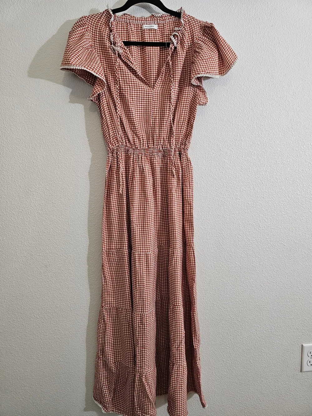 Max Studio | Dresses | Max Studio Gingham Maxi Dress Rust Brownred |  Poshmark